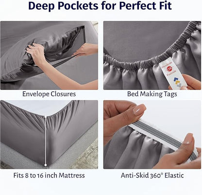 California Design Den King Size Sheets Set Cotton - Certified 100% Egyptian Cotton King Size Percale Sheets Set with Deep Pockets, Lightweight, Crisp, Durable Luxury Bedding - Grey