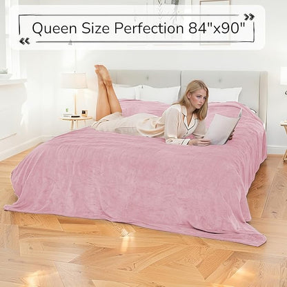 Electric Heated Blanket Queen Size 84"x90" - Dual-Sided with Microplush & Sherpa Fabric, 4 Heat Settings & 10 Hours Auto Off, Dual Controller, Machine Washable - Light Pink