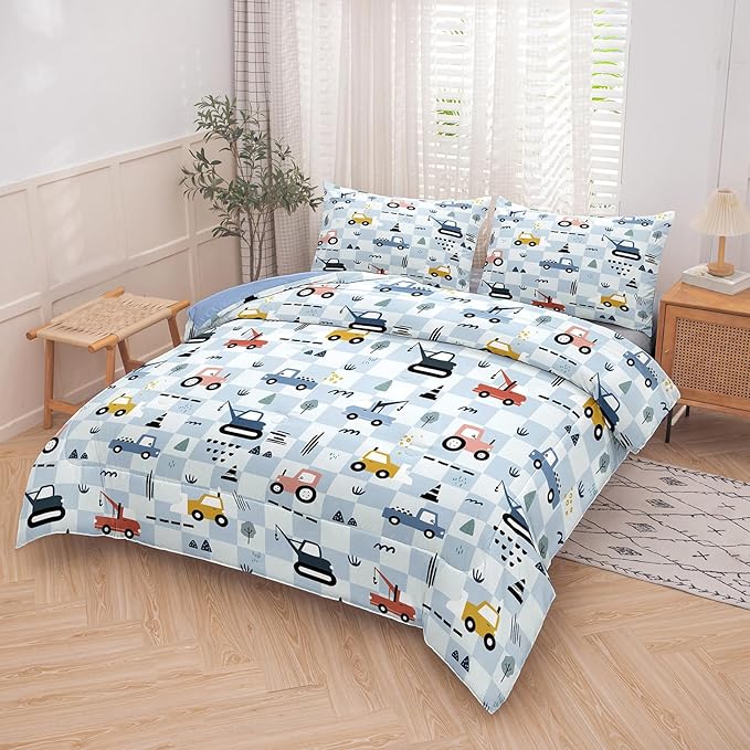 Peopleareok Excavator Comforter Set Twin (68x86 Inch), 2 Pieces Construction Machinery Truck Tractor Bedding Sets for Kids Boys, Super Soft Microfiber Comforter with 1 Pillowcase
