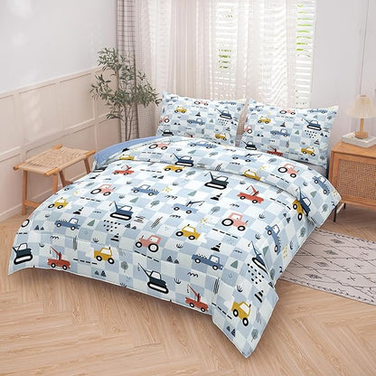 Peopleareok Excavator Comforter Set Twin (68x86 Inch), 2 Pieces Construction Machinery Truck Tractor Bedding Sets for Kids Boys, Super Soft Microfiber Comforter with 1 Pillowcase