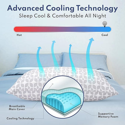 BLISSY Adjustable Memory Foam Pillow King Size – Cooling Memory Foam Pillows for Side Sleepers – Cooling Gel Pillow with Shredded Memory Foam – CertiPUR-US & Oeko-TEX