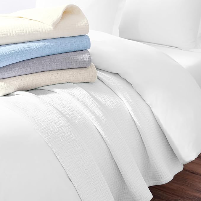 Arkwright Basket Weave Throw Blanket - 100% Ringspun Cotton All Season Throws, Luxury Hotel Quality, Soft on Skin, Breathable, 300 GSM for Bed, Sofa, and Chair, 50 X 70 in, White
