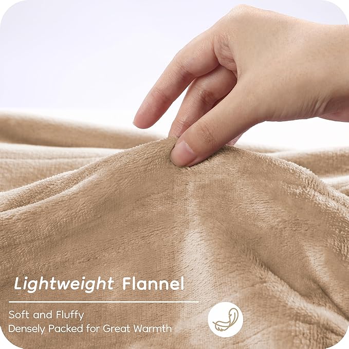 Electric Heated Blanket Twin Size 62×84, Breathable & Luxurious Flannel, Soft Warm Gift with Over-Heat Protection, 4 Heating Levels & 10 H Auto Shut Off, Machine Washable, Light Brown