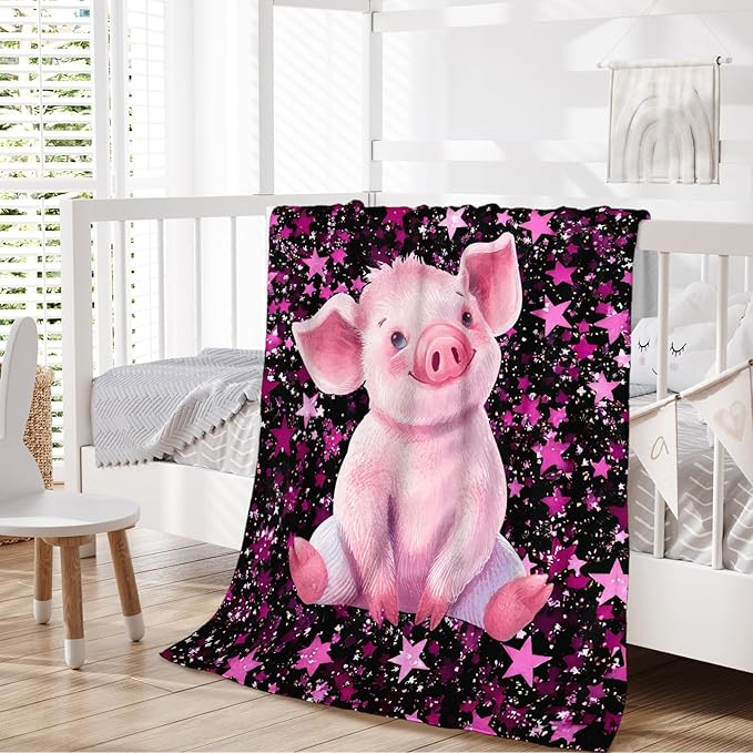 Kids Blankets for Girls Pig Blanket for Kids 6-8 Gifts for Pig Lovers, Pink Warm 50 x 40 Inches Cozy Flannel Throw for Sofa Bed Living Room Decor Camp