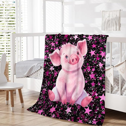 Kids Blanket Pig Blankets for Girls Women Gift for Birthday, Cozy 80 x 60 Inches Warm Flannel Throws for Travel Bed Living Room Sofa Decor