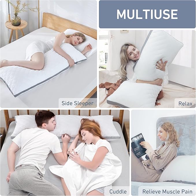 Leeden Body Pillow Insert - Full Body Pillow for Adults - Large Long Bed Pillow for Side Sleeper - Firm Breathable Support - 20 x 54 Inch - White