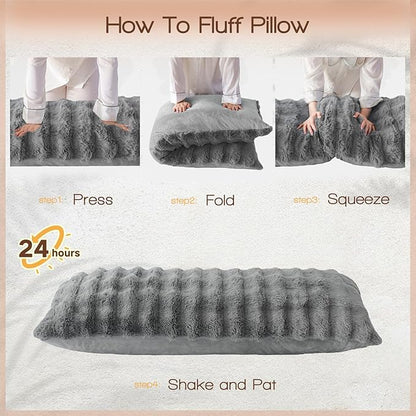 YZ HOME Faux Fur Fluffy Body Pillow for Adults - Firm Body Pillow Insert with Shredded Blue Memory Foam, Adjustable Height, Soft Support for Side Sleepers, Pregnant Women, Washable, 20x54 Inch (Grey)