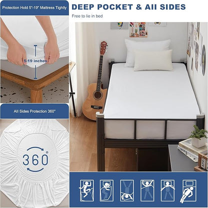 GRT Twin XL Waterproof Mattress Protector, 80" x 39", White, 1 Pack - Machine Washable, Vinyl-Free, OEKO-TEX Certified