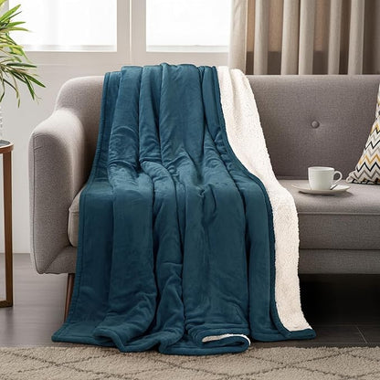 Utopia Bedding Sherpa Blanket Queen Size (Stone Blue, 90x90 Inches) - Soft Lightweight Plush Fleece Reversible Blanket for Bed, Sofa, Couch, Camping and Travel