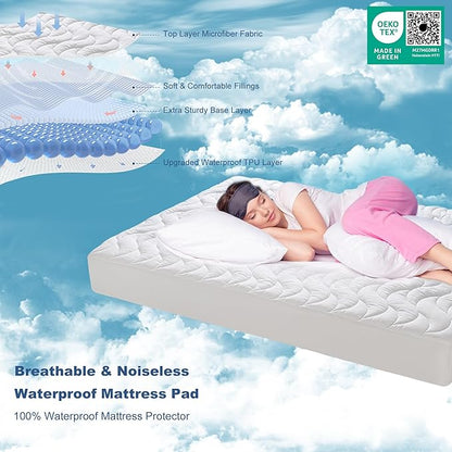 GRT Queen Mattress Protector, 100% Waterproof Mattress Protector Queen with Dual-Layers Protection, Noiseless Quilted Fitted Mattress Pad Cover with 8"-26" Deep Pocket