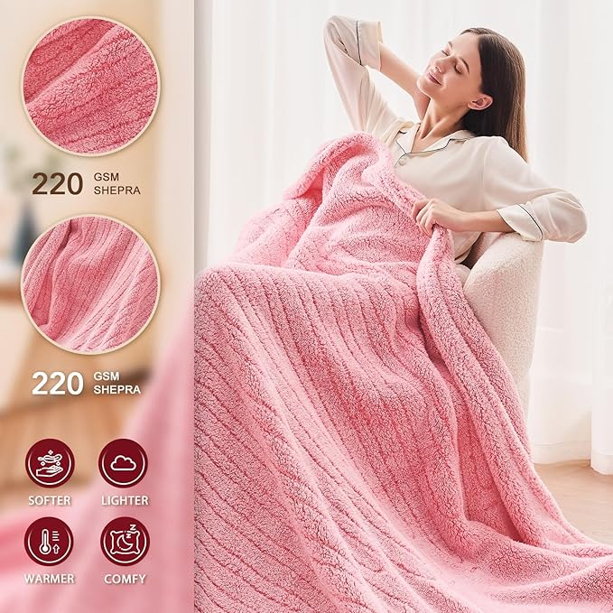 Heated Electric Blanket Full Size - 72"x84" Flannel Heating Blanket with 10 Heating Levels & 5 Time Settings Over-Heat Protection, Winter Warmer for Adults with ETL Certification（Pink）