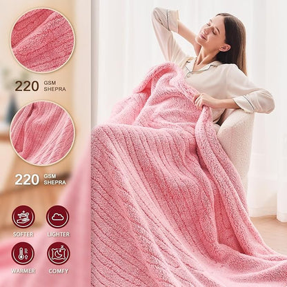 Heated Electric Blanket Full Size - 72"x84" Flannel Heating Blanket with 10 Heating Levels & 5 Time Settings Over-Heat Protection, Winter Warmer for Adults with ETL Certification（Pink）