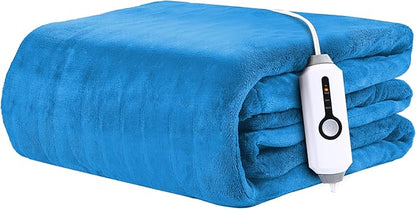 Electric Heated Blanket 62"x84" Twin Size - 4 Heat Levels, 10H Auto Shut Off, Ultra-Soft Flannel Fleece Heated Blanket with Overheat Protection, Machine Washable - Lake Blue