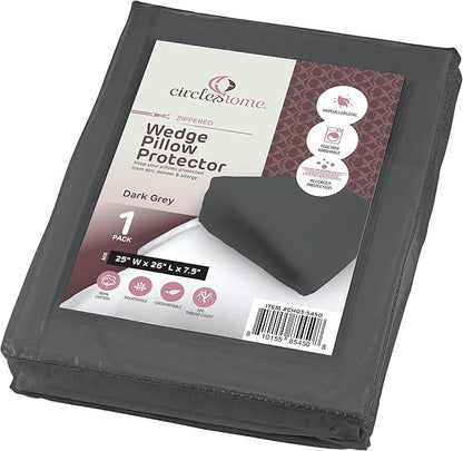 CirclesHome Wedge Pillow Cover 100% Cotton, Zippered Wedge Pillow Case Protector, Soft, Hypoallergenic & Breathable -Dark Grey, (25Wx26Lx7.5)