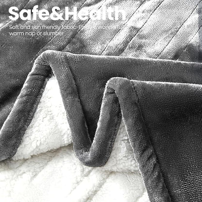 Electric Heated Blanket, Flannel & Sherpa Fast Heating Soft Fleece Heated Queen Blanket 84"x90" with 6 Heating Levels & 10H Auto Off - Light Grey