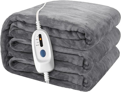 Electric Heated Blanket 72" x 84" Full Size Soft Flannel, 4 Heating Levels ＆ 10 Hours Auto Off, Machine Washable - Light Grey