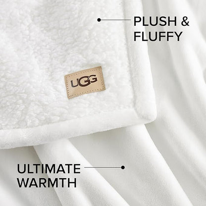 UGG Nita King/California King Blanket Fleece Fluffy Reversible Soft Fuzzy Bedding Cozy Plush Warm Oversized Blanket Machine Washable Bedroom Decor for Big Couch or Bed, 110-inch x 90-inch, White Snow