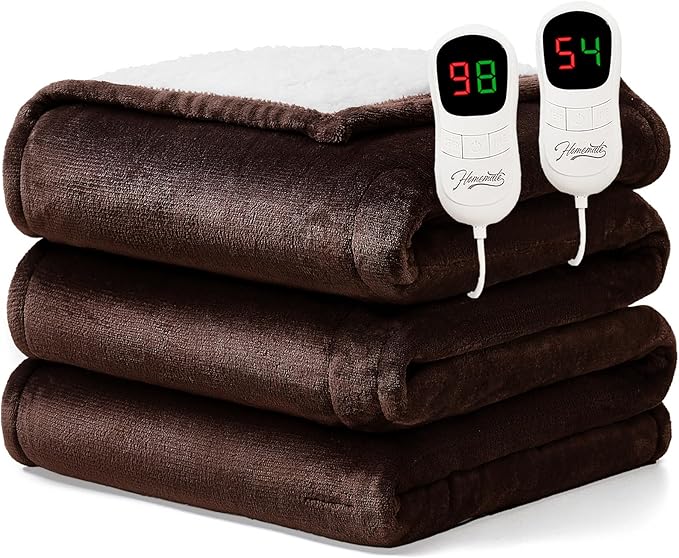 Homemate Electric Heated Blanket King Size - 100"x90" Heating Blanket King Size Dual Control 1/2/4/6/8 Hours Auto-Off 10 Heat Level Over-Heat Protection Flannel Sherpa ETL Certification