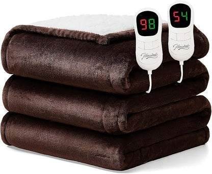 Homemate Electric Heated Blanket King Size - 100"x90" Heating Blanket King Size Dual Control 1/2/4/6/8 Hours Auto-Off 10 Heat Level Over-Heat Protection Flannel Sherpa ETL Certification