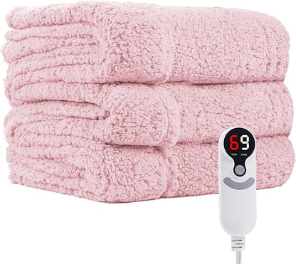 Electric Heated Blanket Full Size 72"×84" with 6 Heating Levels & 1-10Hs Auto Off, Heating Blanket Double Sided Plush Sherpa, Fast Heating, Machine Washable for Christmas Gift - Light Pink