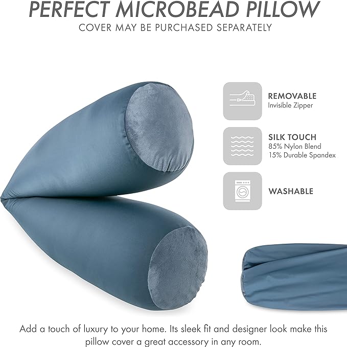 Straight Body Pillow, Full Size Premium Microbead,Side Sleeping/Maternity Pregnant Women, Supportive,Fluffy, Breathable, Cooling, 85/15 Spandex/Nylon Silky Anti-Aging - 48” X 8” - Dark Slate Grey