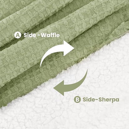 Heated Blanket Electric Blanket Queen Waffle, 84x90 Inches Dual Controllers Sherpa Fleece Fast Heating Blanket 6 Heating Levels & 10 Hours Auto Off ETL Certification, Sage Queen