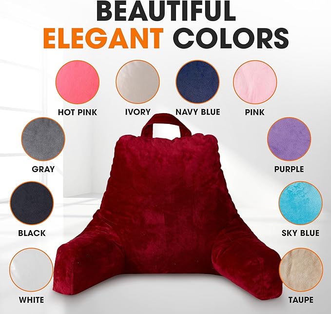 Cheer Collection Reading Pillow with Arms – Portable Bed Pillow for Sitting Up & Support, Foam-Filled Back Rest Pillow for Sitting in Bed & Couch, Machine Washable Maroon (Large)