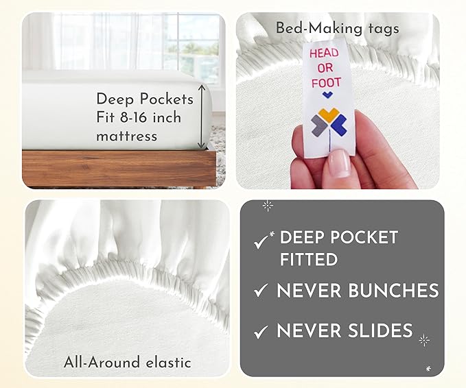 California Design Den 2-Pack Queen Sheet Set - 400 Thread Count 100% Cotton Sateen - Soft and Breathable Sheets, 2 Sets of Deep Pocket Bed Sheets - Ivory (Pale Tone)
