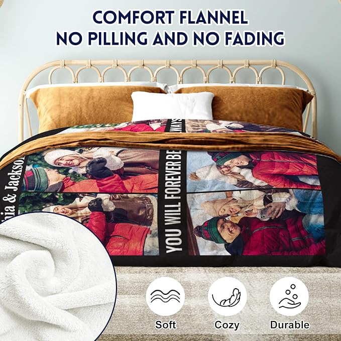 Yoke Style Ships Next Day, Custom Blanket with Photos Text, Picture Blankets Customized for Couple Gifts, Personalized Blankets and Throws Birthday Gift for Mom Dad Girlfriend Boyfriend Women Men
