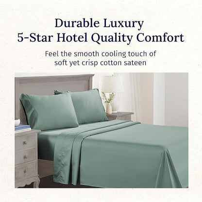 California Design Den Split King Sheet Set - 100% Cotton, 600 Thread Count, Breathable Luxury King Size Sheets for Adjustable Bed, Luxury Hotel-Quality Sheets, Soft Sateen (Sage Green - Cool Tone)