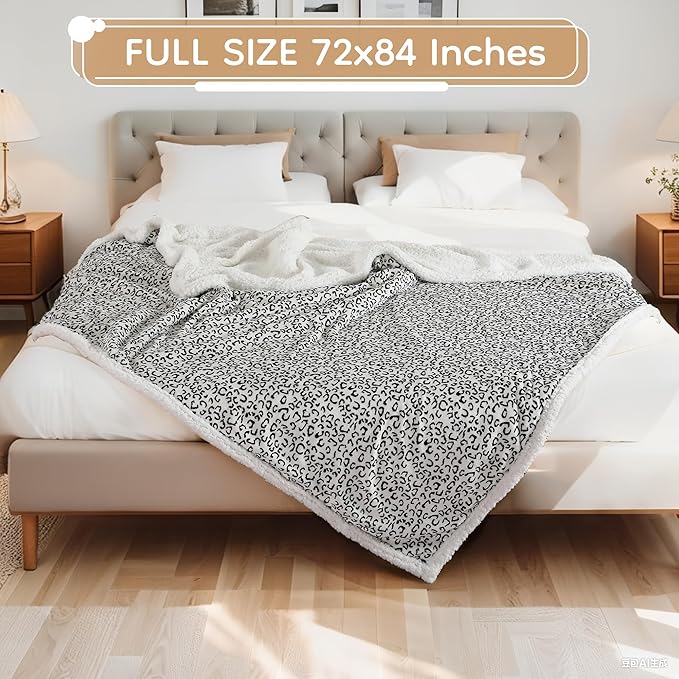 Electric Heated Blanket Full Size 72x84 - Leopard Print Flannel Soft Heating Blanket with 10 Heat Levels & Auto Shut Off, Machine Washable Warm Throw for Bed Couch, Black White