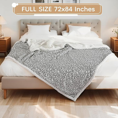 Electric Heated Blanket Full Size 72x84 - Leopard Print Flannel Soft Heating Blanket with 10 Heat Levels & Auto Shut Off, Machine Washable Warm Throw for Bed Couch, Black White
