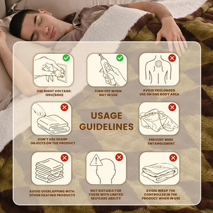 Bearhug Electric Blanket King Size 100" x 90", Dual Controller Heated Blanket, Faux Fur & Warm Sherpa, 10-Heat Levels & 1-12H Auto Off,ETL, Machine Washable
