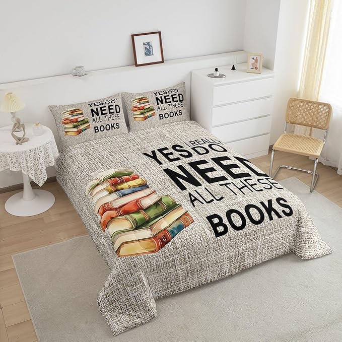 Castle Fairy Teens Books Pattern Comforter Set Queen Size,Book Lover Bedding Set for Kids Boys Girls Bedroom Decoration,Book Bed Duvet Insert,Watercolor Comforter with 2 Pillowcases