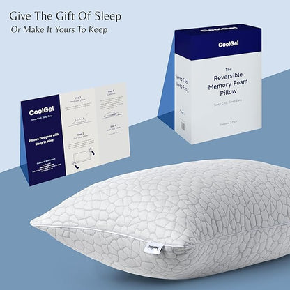 Cool Gel Cooling Pillow for Hot Sleepers - Queen Size Set of 2 Shredded Memory Foam Pillows for Sleeping - Adjustable Neck & Shoulder Support, Reversible Cover, Hypoallergenic & Breathable