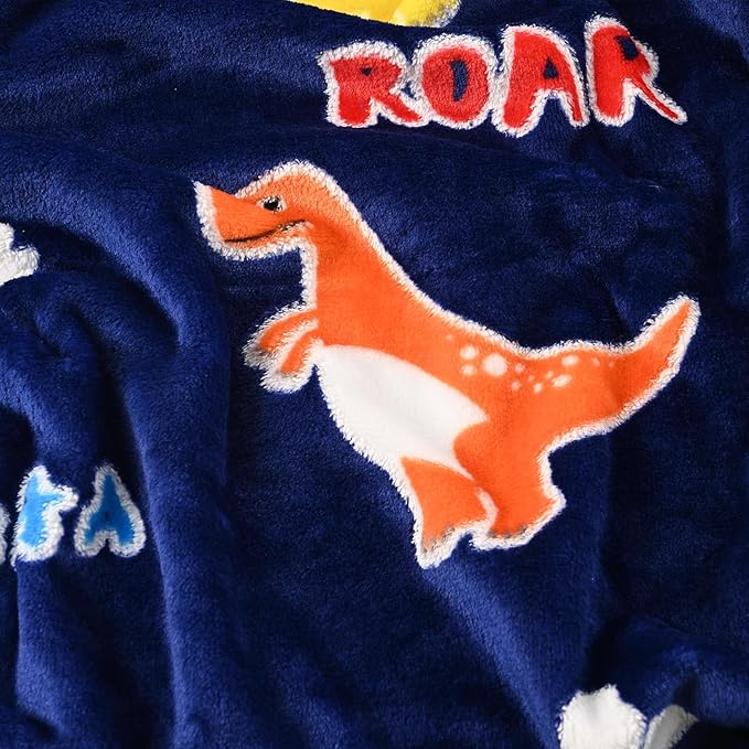 Dinosaur Glow in The Dark Blanket Dinosaur Toys Gifts for Boys Girls 1 2 3 4 5 6 7 8 9 10 11 12 Year Old Kids Blanket with Dino Soft Fleece Bed Couch Throw Home Decor (Navy Blue 60"x80")