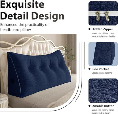 10 lbs Thickened Wedge Pillow Headboard Body Positioner Bed Wedge Pillow Backrest Support Triangular Headboard Pillow for Sleeping with Side Pocket Velvet Positioning Support Velvet Blue Full