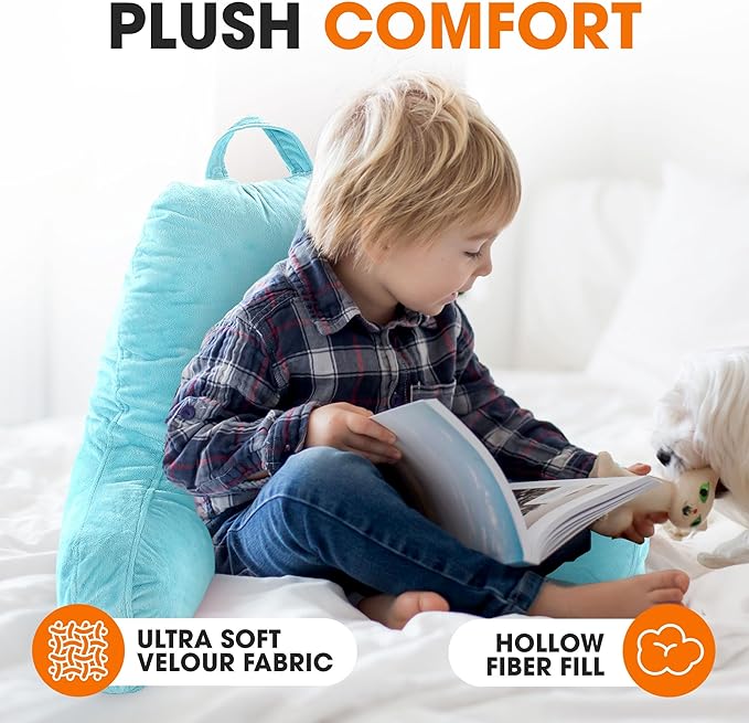 Cheer Collection Reading Pillow with Arms – Portable Bed Pillow for Sitting Up & Support, Hollow Fiber-Filled Back Rest Pillow for Sitting in Bed & Couch, Machine Washable, Sky Blue (Small)