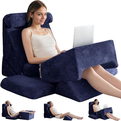 HIGOGOGO 10PCS Orthopedic Bed Wedge Pillow Set – Adjustable Soft Foam Body Positioners for After Surgery Recovery, Back & Leg Pain Relief, Sitting Up in Bed, Acid Reflux & GERD, Navy