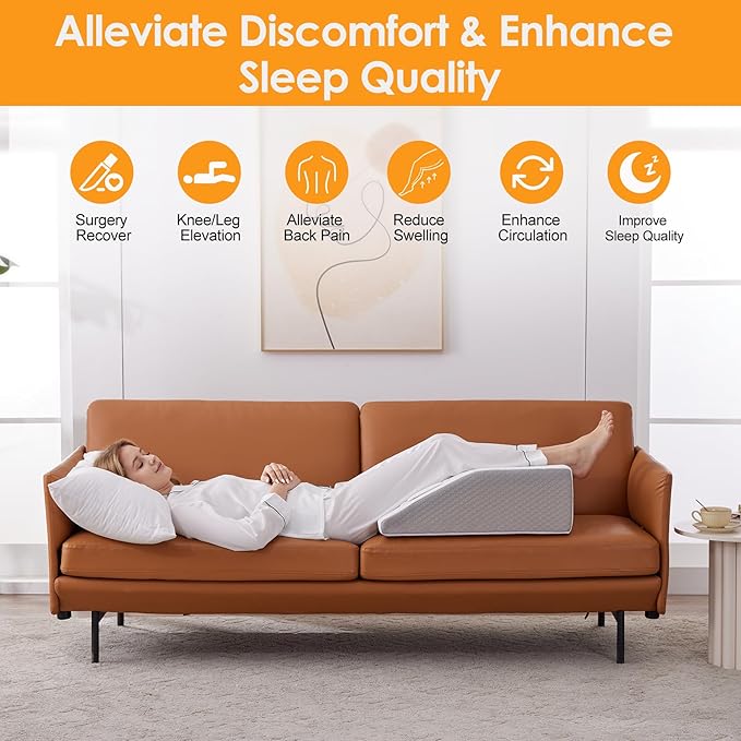 Leg Elevation Pillow for After Surgery, 10inch Foam Leg Elevating Pillow for Swelling and Blood Circulation, Leg Wedge Pillow for Sleeping, Knee Pillow for Knee Hip Ankle Pain Relief, White