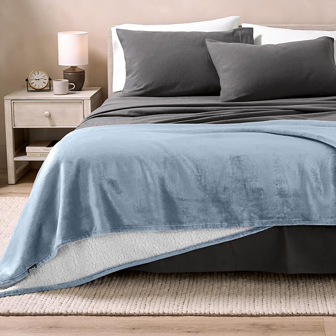 Bare Home Sherpa Fleece Blanket - Twin/Twin Extra Long - Blanket for Bed, Sofa, and Couch - Warm & Lightweight - Fluffy & Soft - Reversible (Twin/Twin XL, Dusty Blue)