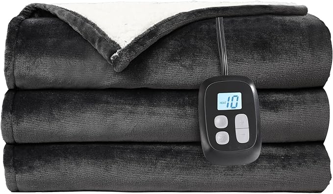 Electric Heated Blanket Full Size - 72"x84", Soft Flannel Heating Blanket, 10 Heating Levels, 1-12 H Auto Shut Off, Breathable Warm and Washable for Bed, Dark Grey