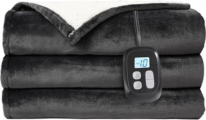 Electric Heated Blanket Full Size - 72"x84", Soft Flannel Heating Blanket, 10 Heating Levels, 1-12 H Auto Shut Off, Breathable Warm and Washable for Bed, Dark Grey