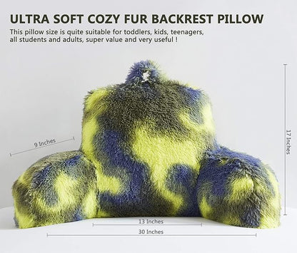 Reading Pillow for Bed Adult - Faux Fur Backrest Pillow with Arms, Ergonomic Back Rest Pillow for Sitting Up in Bed, Fluffy Sit Up Pillow, Brilliant Gaming Pillow for Bed, Boyfriend Pillow