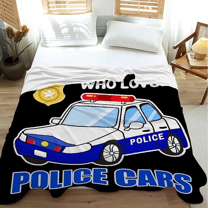 Police Car Blanket for Boys Kids Child Toddler Soft Fleece Police Blanket Just A Boy Who Loves Police Car Throw Blanket for Couch Bed Sofa Decor Birthday Police Gifts 60"x80"-L