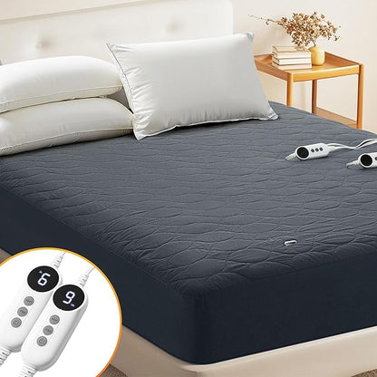 MASVIS Heated Mattress Pad Twin Size - 6 Heat Settings & 10-Hour Auto Off, Quilted Electric Bed Cover, Bed Warmer with Deep Pocket | Fast Heating | Machine Washable,Grey,39"x75"