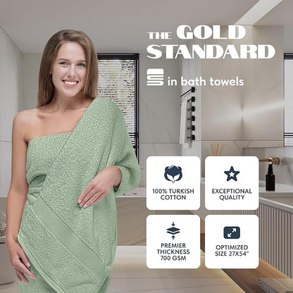 White Classic Luxury Bath Towels Set of 4 Large - 700 GSM Cotton Ultra Soft Bath Towels 27x54 | Highly Absorbent and Quick Dry | Hotel Towels for Bathroom Luxury, Plush Sage Green