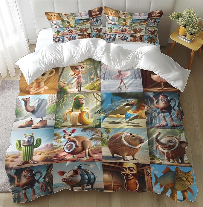 Funny Fusion Animals Bedding Set,Fusion Animals Duvet Cover Twin Full Queen King Set for Kids Boys Bed Decor Gifts (Color 10,Full (80" x 90"))