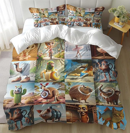 Funny Fusion Animals Bedding Set,Fusion Animals Duvet Cover Twin Full Queen King Set for Kids Boys Bed Decor Gifts (Color 10,Full (80" x 90"))