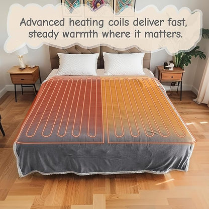 Electric Heated Blanket Queen Size 84"x90", Soft Flannel with Dual Controllers & Overheat Protection, 6 Adjustable Heat Settings & 10-Hour Auto-Off Timer, Fast Heating for Winter Comfort, Light Gray